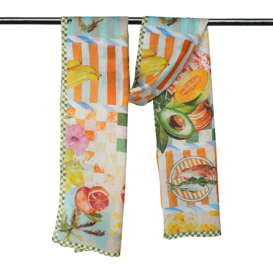 Fruit Print Cotton Voile Designer Scarf