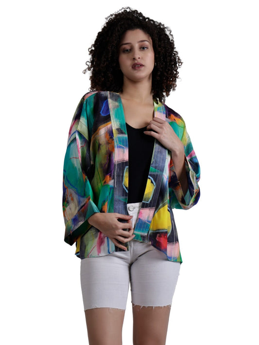 Kimono court en mousseline de coton abstrait