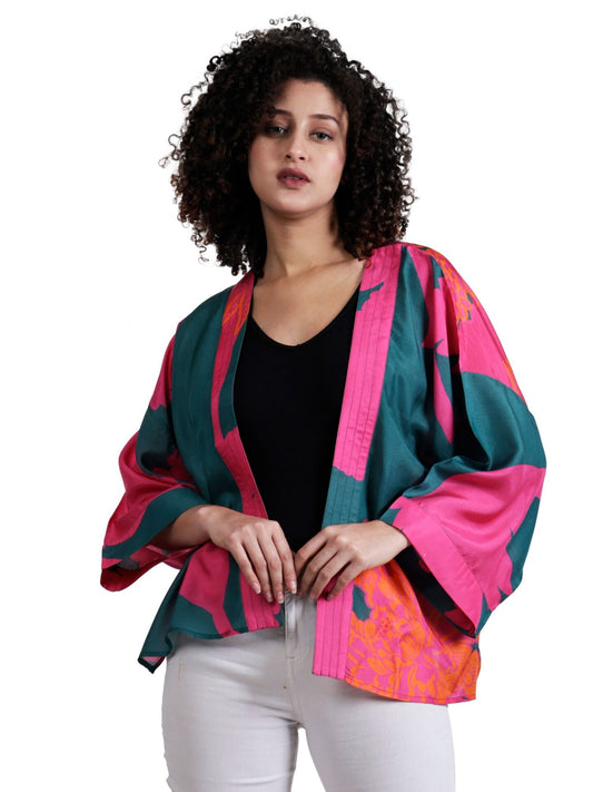 Kimono court en mousseline de coton fleurie