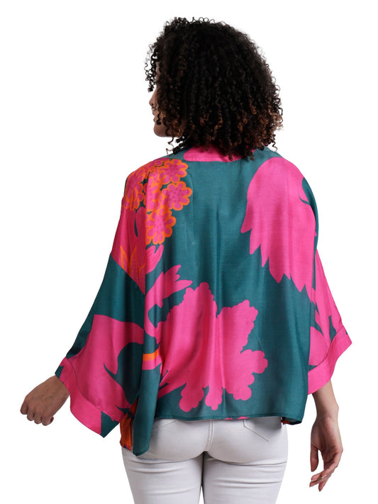 Kimono court en velours de coton à imprimé floral