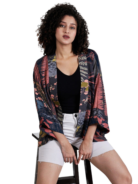 Kimono court en mousseline de coton abstrait