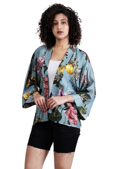 Kimono court en mousseline de coton fleurie