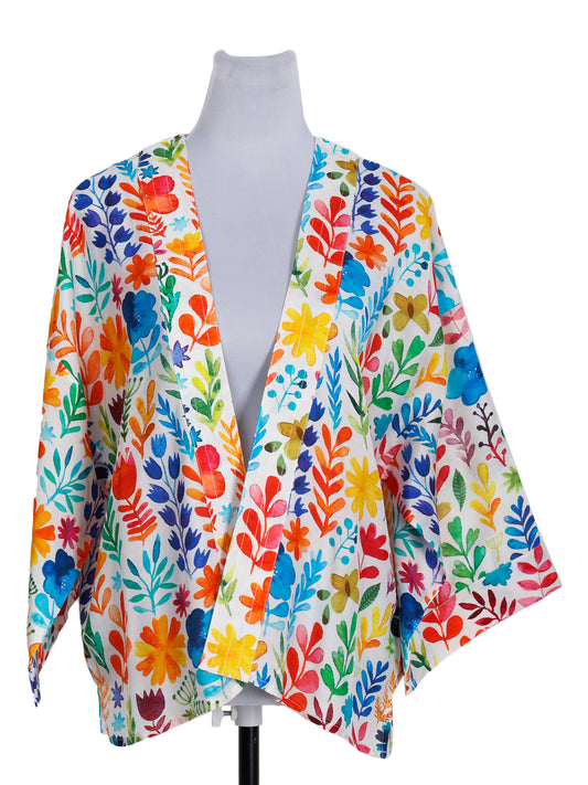 Kimono court en mousseline de coton abstrait