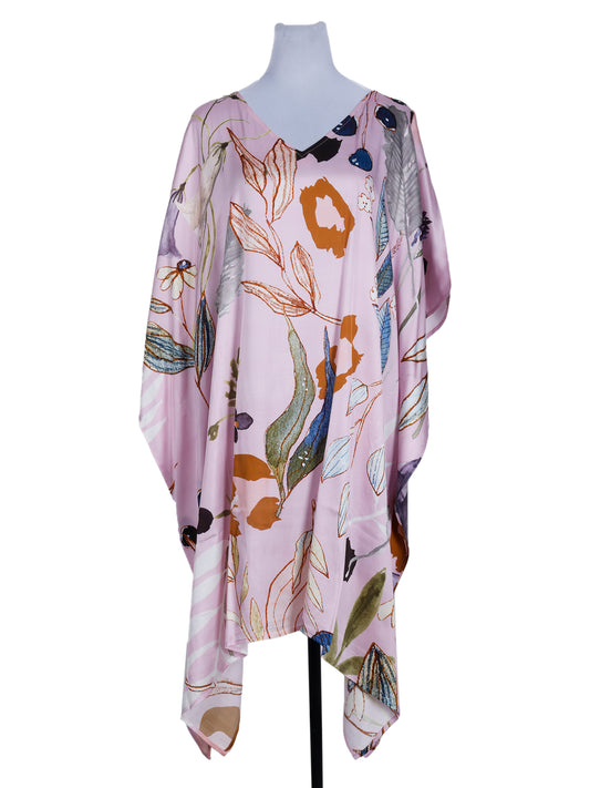 Caftan long en soie à imprimé floral