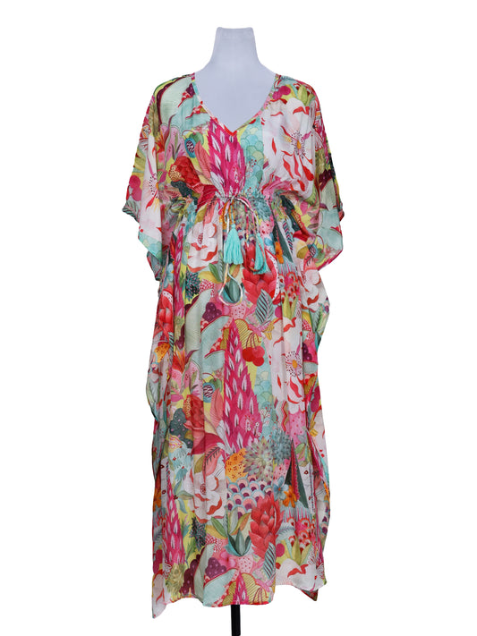 Robe longue caftan fleurie