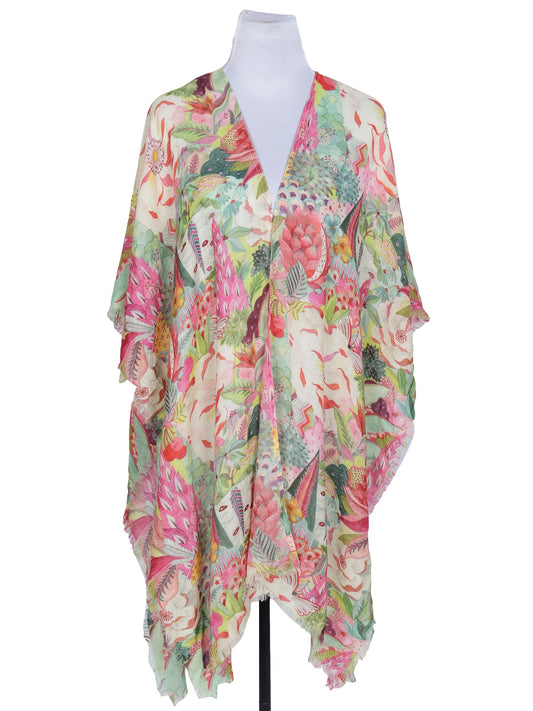 Flowers and Cones Merino Wool Travel Cape