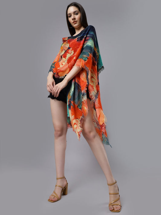 Floral Brush Art Merino Wool Travel Cape