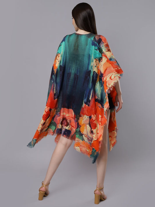 Floral Brush Art Merino Wool Travel Cape