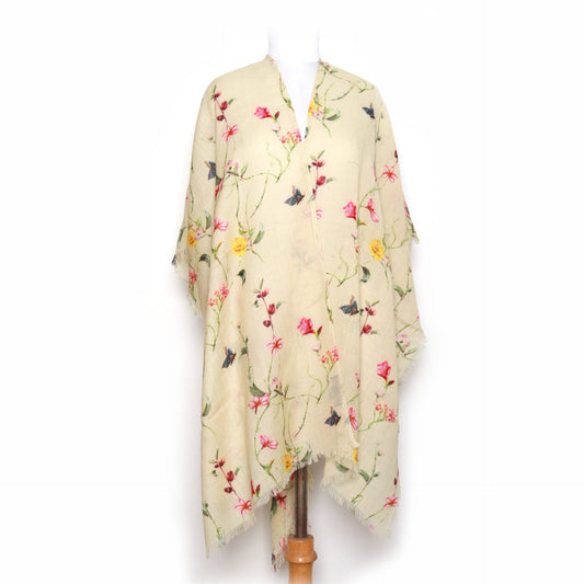 Floral Art Merino Wool Travel Cape