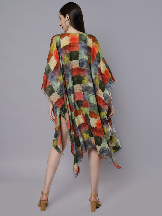 Abstract Block Merino Wool Travel Cape