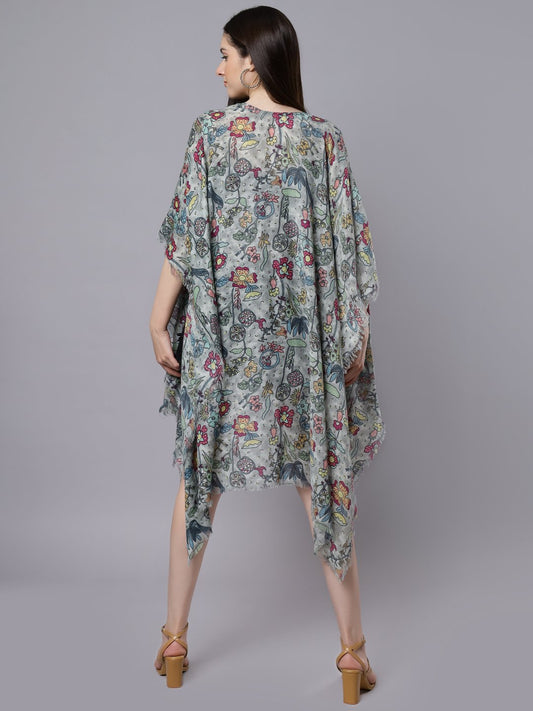 Line Art Floral Merino Wool Travel Cape