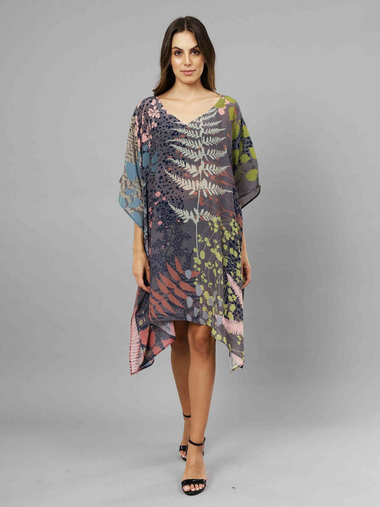 Caftan long en soie à imprimé floral