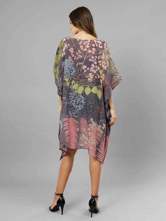 Caftan long en soie à imprimé floral