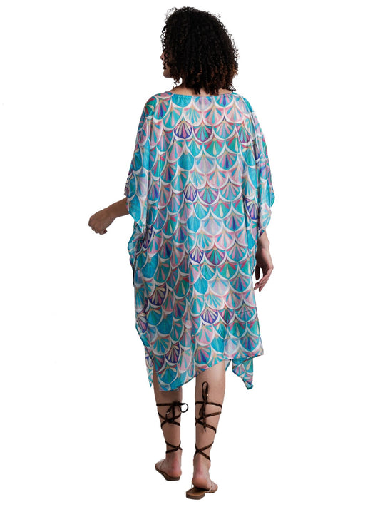 Caftan long en soie à imprimé géométrique