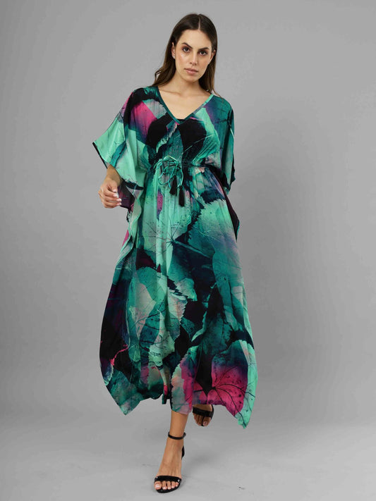 Robe longue caftan fleurie