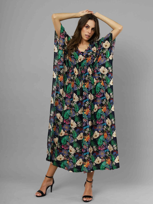 Robe longue caftan fleurie