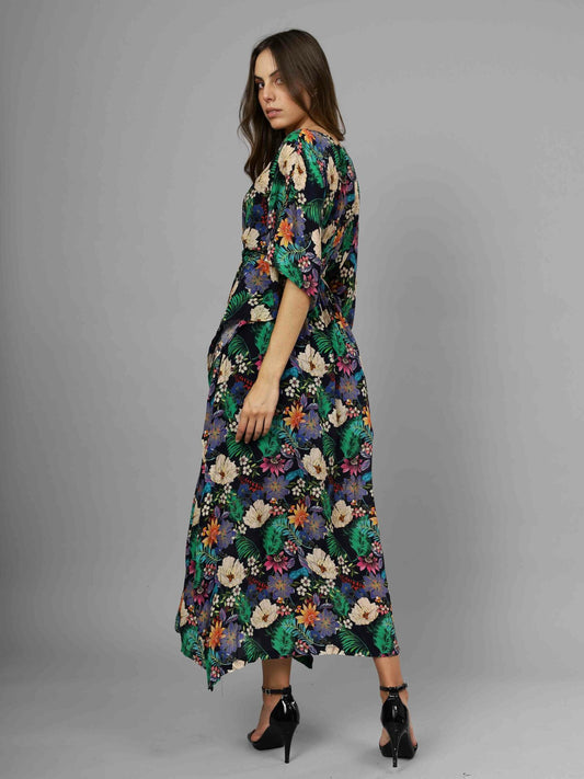 Robe longue caftan fleurie