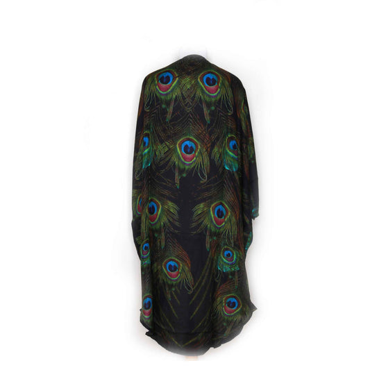 Peacock Feather Black Modal Kimono