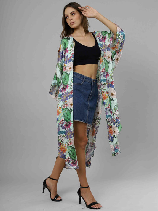 Kimono con abertura larga y estampado floral