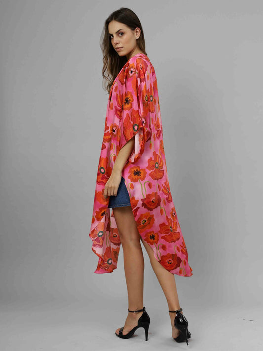 Kimono con abertura larga y estampado floral