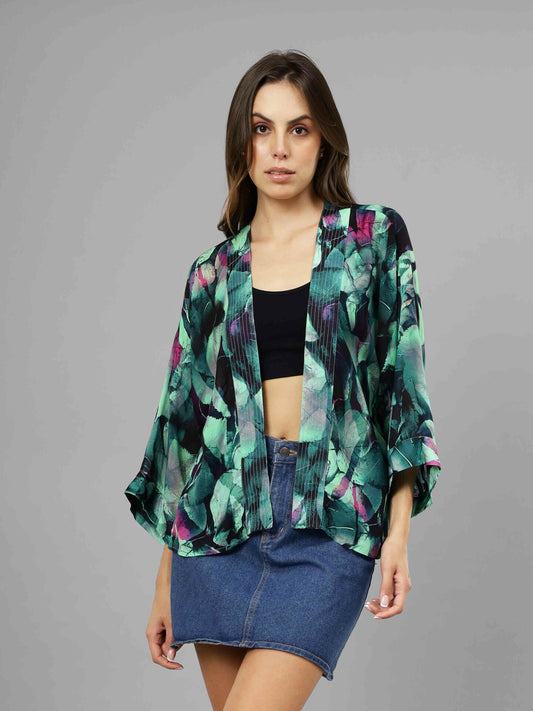 Kimono court en mousseline de coton abstrait