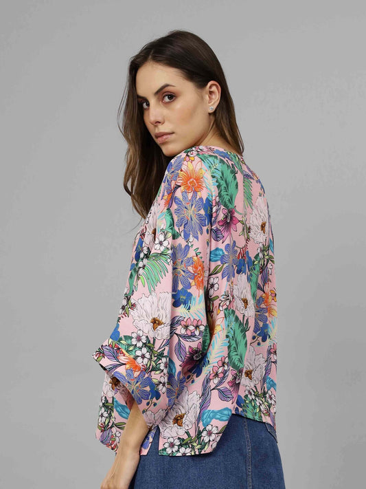 Kimono court en mousseline de coton fleurie