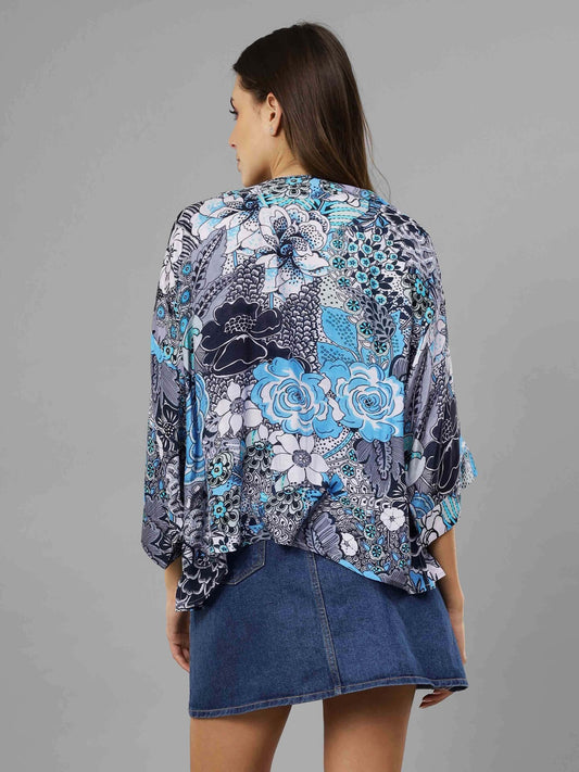 Kimono court en mousseline de coton fleurie