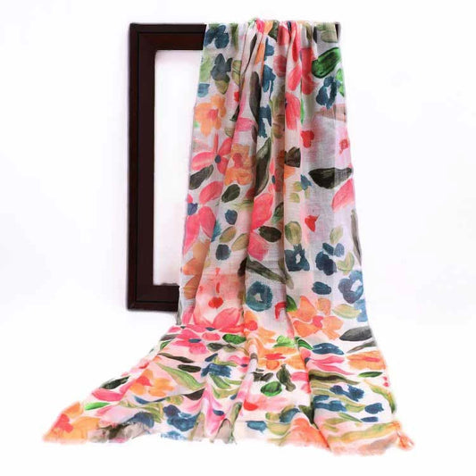 Floral Print Pure Linen Designer Scarf