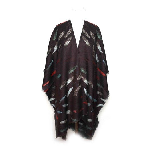 Abstract Brown Merino Wool Travel Cape