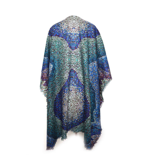 Abstract Mosaic Merino Wool Travel Cape