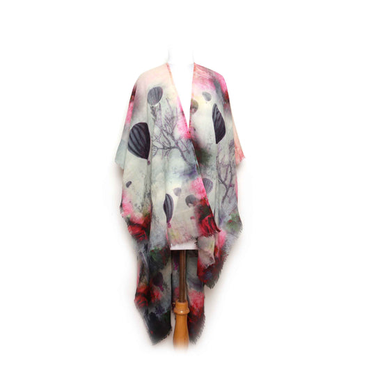 Abstract Merino Wool Embroidered Travel Cape